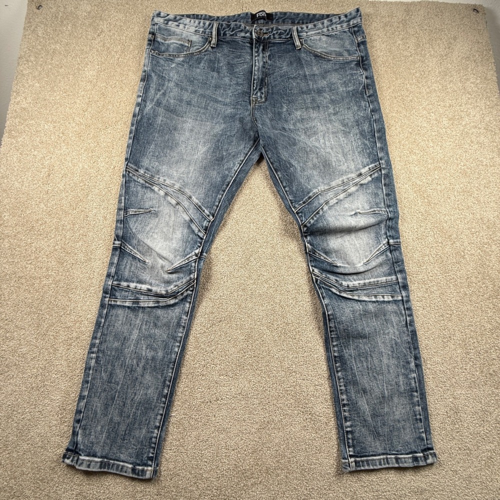Fbrk Mens 42x32‎ Blue Moto Denim Jeans Adult Stretch Pleated Knee Biker Pants
